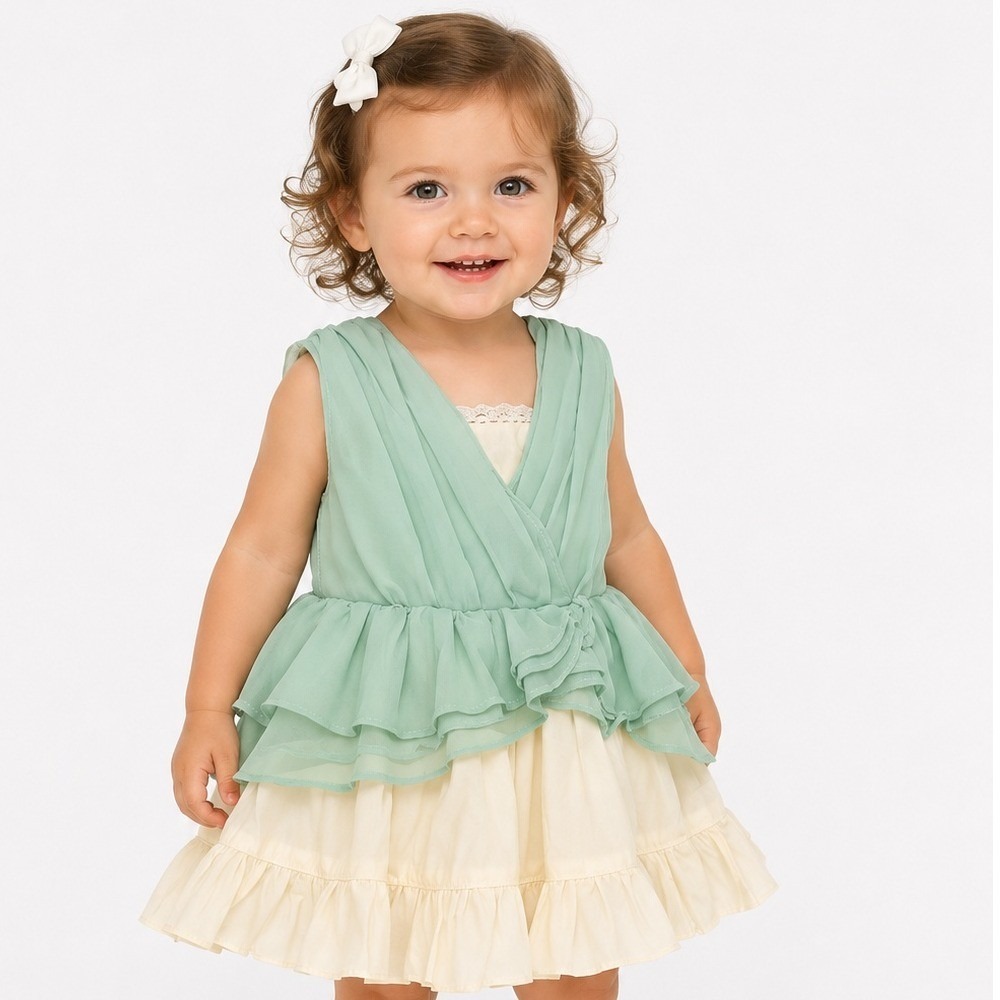 Addison Rays Girls' Colorblock Sleeveless Lined Tiered Mini Leotard Dress Sz 18M